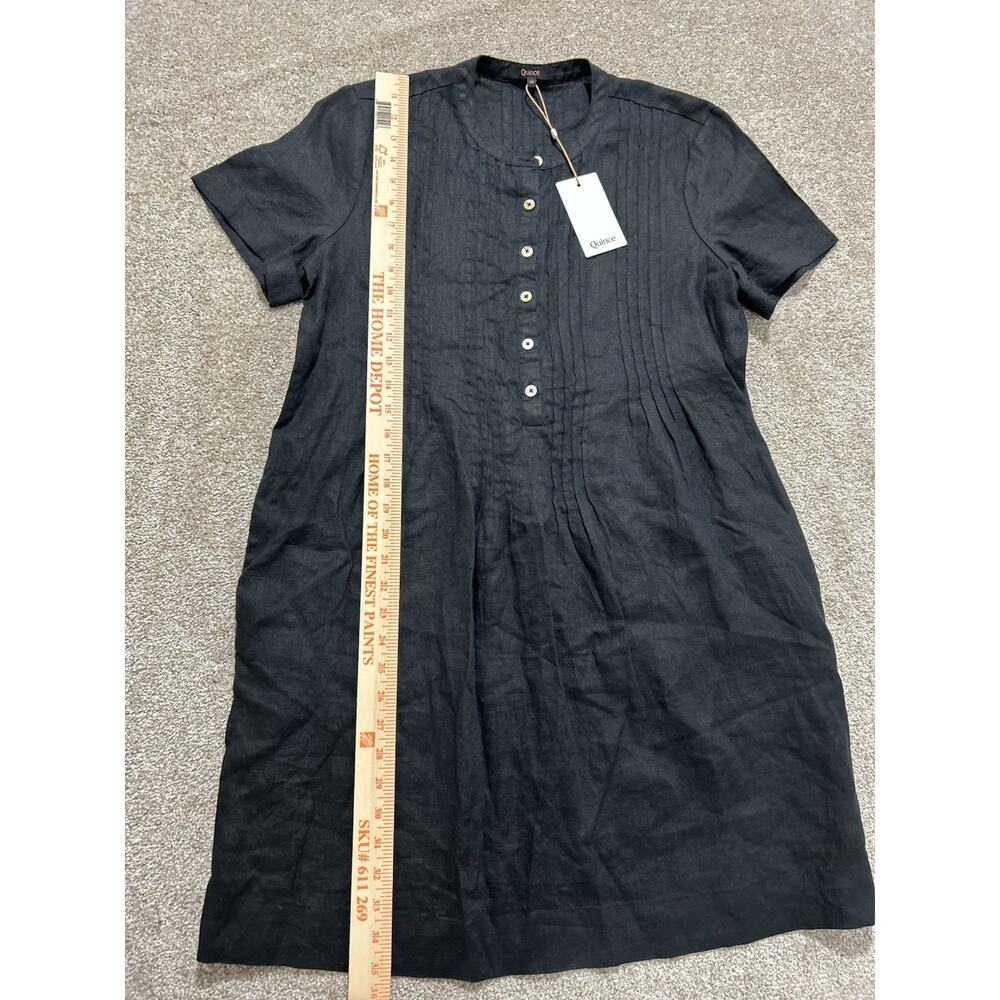 NEW Quince Women’s M 100% European Linen Short Sleeve Swing Dress Black - Picture 2 of 8